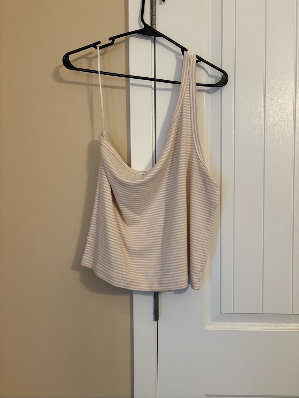 aerie One-Shoulder Striped Crop Top - Cream and White
